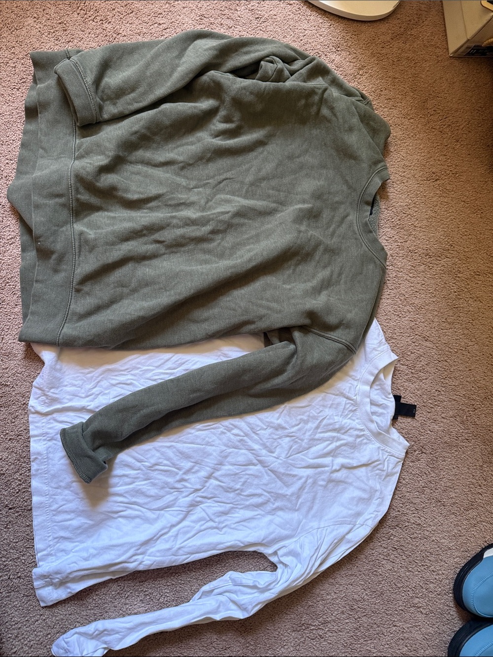Olive Green Crewneck Sweatshirt and white long sleeve